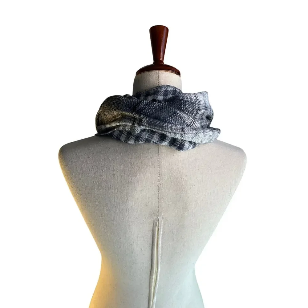 Black Gray White Plaid Oversized Infinity Scarf Cozy Blanket Style